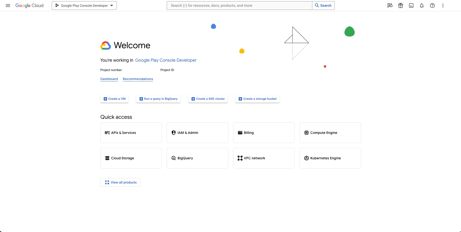 Google Cloud Console Home screen